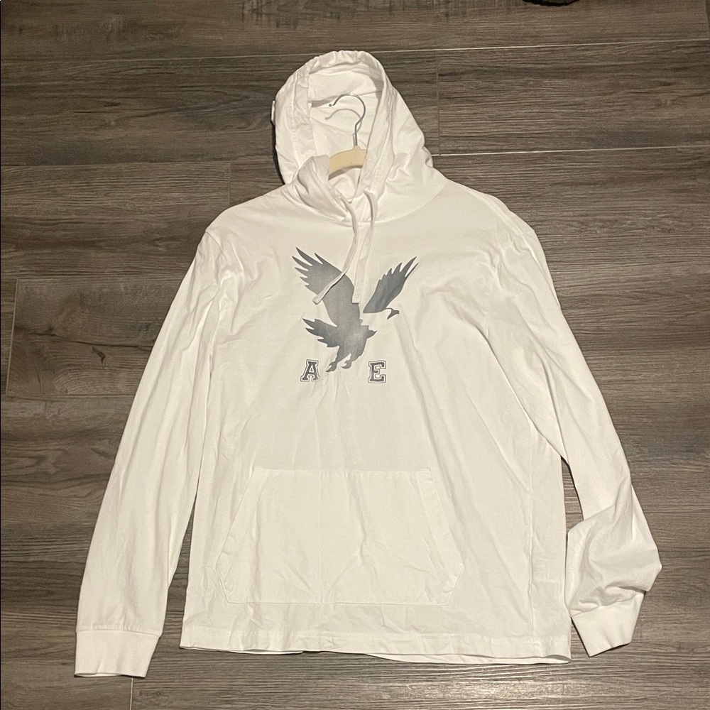 American Eagle Outfitters White Hoodie with Gray Logo